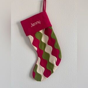 Jenny Embroidered Christmas Stocking Pink Green Cream Argyles